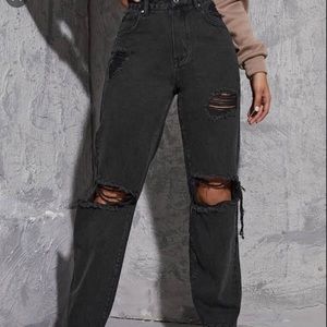 black distressed jeans